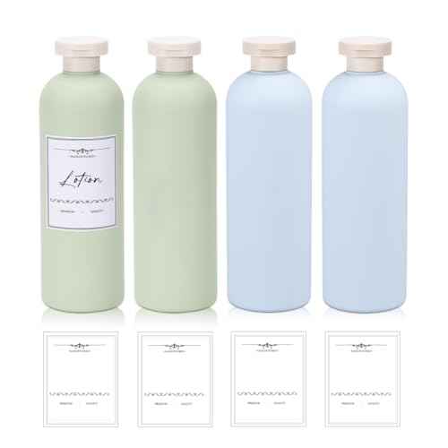 13.5 oz Plastic Travel Shampoo Bottles, Refillable Flip Cap Squeeze Bottles for Toiletries, Large Leakage-proof Travel Shampoo and Conditioner Container (Blue and Green)