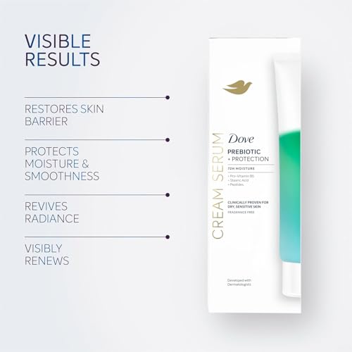 Dove Body Cream Serum Prebiotic + Protection for Dry, Sensitive Skin, with Pro-Vitamin B5, Stearic Acid and Peptides Lotion, 8 oz