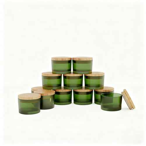 12 Pack 4 OZ Glass Candle Jars with Bamboo Lids ? Bulk Empty Candle Containers for Making Candles, DIY Craft & Storage ? Heat-Resistant Thick Glass(Green)
