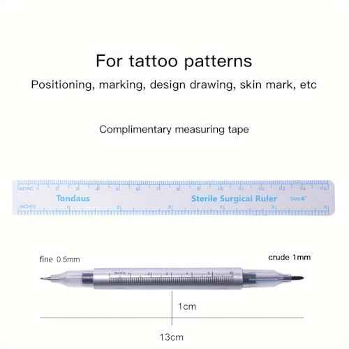 6pc Tattoo Markers With Paper Ruler for Eyebrow,Lips & Body Art, Tattoo Skin Marking Individually Wrapped For Freehand Drawing On Human Skin Purple