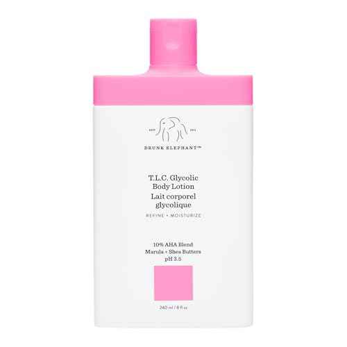 Drunk Elephant T.L.C. Glycolic Body Lotion - 240 ml/8 fl oz - Lightweight 10% Exfoliating AHA Lotion - Clean Clinical Skincare - Cruelty-Free - Free of Essential Oils, Silicones, and Fragrance