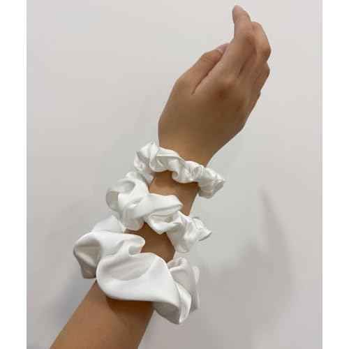 3 Pieces Satin Scrunchies Set for Hair No Crease Elastic Hair Ties for Women and Girls (White)
