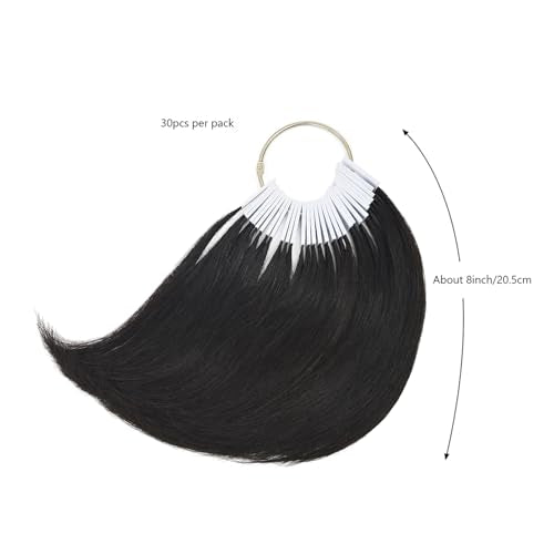 30 Pcs 8" Hair Swatches for Testing Color 100% Real Human Hair Level Swatches for Salon Training (Black)