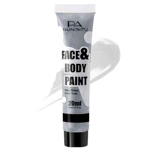 Silver Face Body Paint - Professional Water-Based Non-Toxic Body Painting for Vampire, Skeleton Halloween SFX Cosplay, Full Coverage Washable Cream for Costume Party Theater