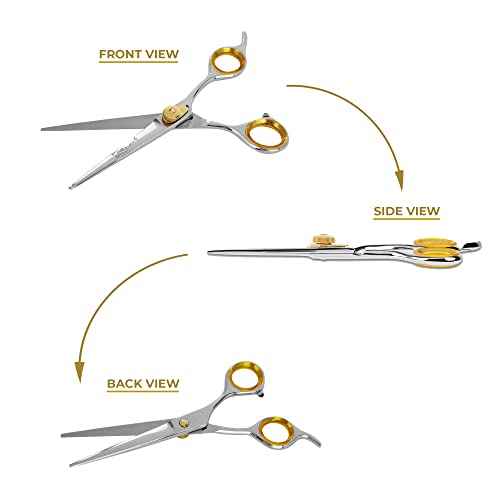 SHARF Gold Touch Barber 6.5 Inch, Professional Straight Shears 440c Japanese Stainless Steel Barber Scissors for Men and Women