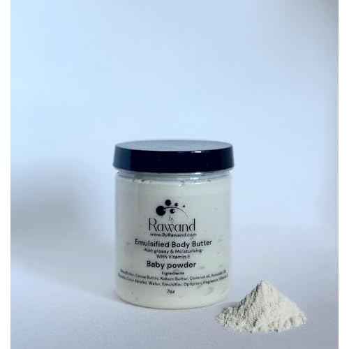 Handmade baby powder Body buttercream with Shea & Cocoa butter based with natural oils & Hyaluronic Acid - non greasy, moisturizing (White (Baby Powder))