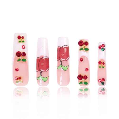 LOVFUL Press on Nails My Sweetie French Tip| Handmade with Full Covered Crystals| Reusable Fake Nails| Square Mid length 1.7in| H162-L