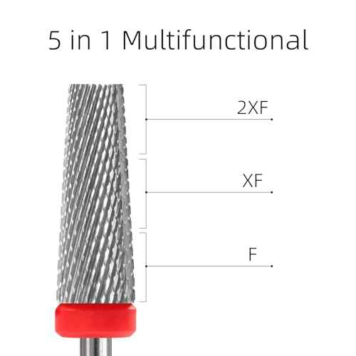 5 in 1 Nail Drill Bits, 6 * 16mm Flat Top Tapered Professional Tungsten Carbide Bit for Gel Polish & Base Removal, Electric File Manicure Drills Accessories Tool,F