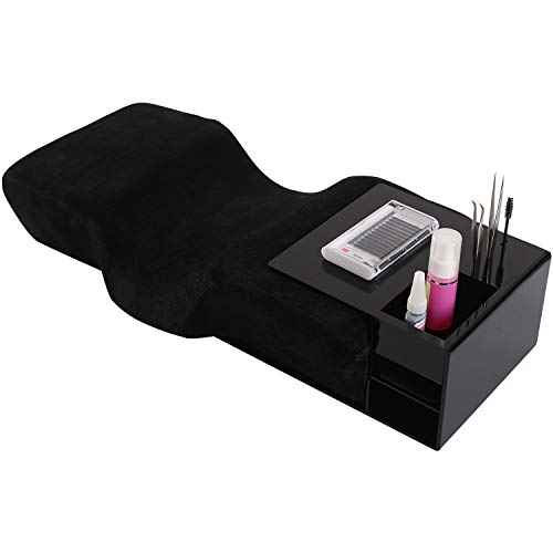 Professional Eyelash Extension Memory Foam Pillow With Acrylic Shelf Organizer Stand, Lash Extension Grafting Pillow Makeup Tool Display Cabinet Shelves with Velvet Pillowcase