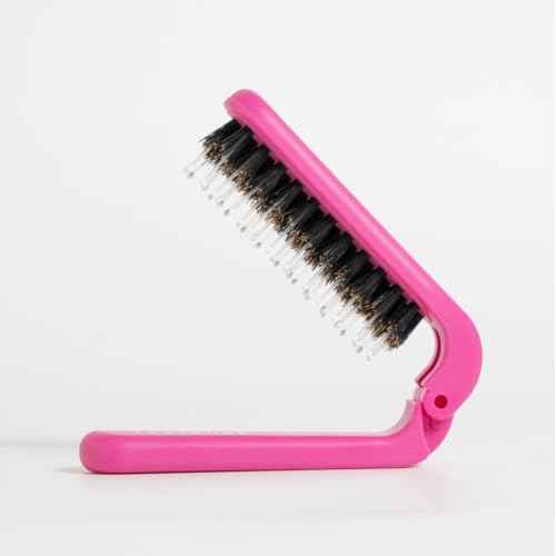 Uffy MiniPop Travel Hair Brush ? Mini Folding Boar Bristles for Women, Men & Kids | Kid-Friendly Portable Purse Brush for Wet & Dry Hair, Curly or Straight | Pocket-Size Detangler ? Hot Pink