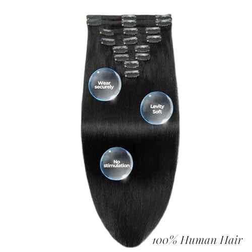 Clip in Hair Extensions Real Human Hair, 100% Brazilian Virgin Real Human Hair 7pcs Per Set with 16Clips Double Weft for Women (20 Inch, 120g, 1B Natural Black)