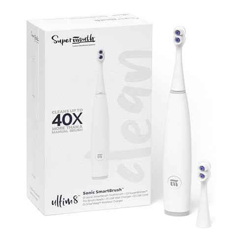 SuperMouth¢ç ULTIM8 SmartBrush¢â Electric Toothbrush - Patented SuperBristles¢ç Clean Teeth 40X Better, Dual Sonic Modes, Pressure Sensor, Stunning Design - Teens & Adults - Pearly White