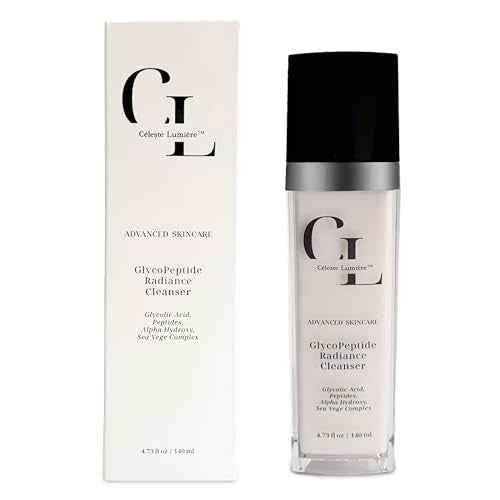 C?leste Lumi?re¢ç GlycoPeptide Radiance Cleanser - Daily Hydrating Exfoliating Face Wash with Anti-aging Peptides, Glycolic Acid, AHAs, Vitamin C & E - Luxury Skincare Gift for Her 4.73 fl oz/140 ml