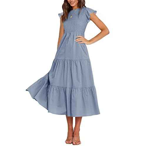 BTFBM Women Casual Short Sleeve Crew Neck Summer Dress Bohemian Floral Printed Flowy Maxi Dresses Tiered Cocktail Dress