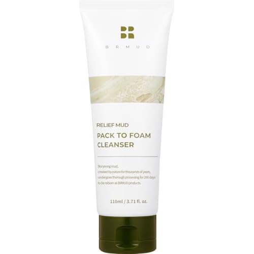 BRMUD Relief Mud Pack to Foam Cleanser - 2-in-1 Purifying & Hydrating Korean Foaming Clay Mask Facial Cleanser for Pore & Sebum Control - Makeup Cleansing Face Wash Korean Skincare (3.71 fl oz)