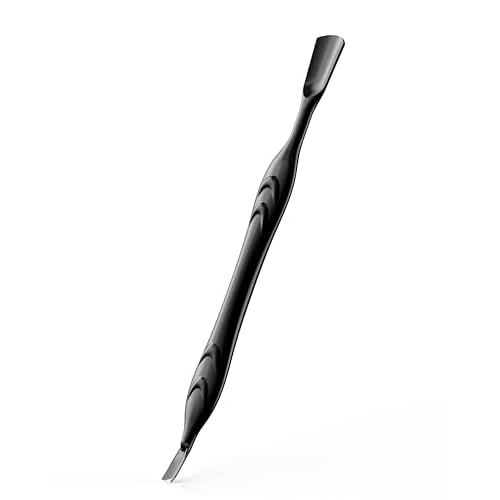 FERYES Cuticle Pusher with Fork, 2-in-1 Cuticle Trimmer Nail Care Tool, Stainless Steel Cuticle Remover Tool for Manicures and Pedicures -Black