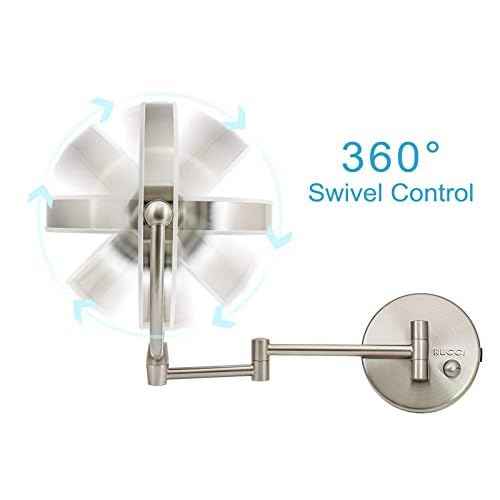 Wall Mount LED Lighted Makeup Mirror, AC Adaptor, 10x/1x Magnification, Satin Nickel Finish 8.6"D x 17.5"L by Rucci