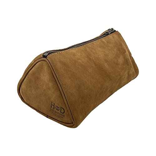 Hide & Drink, Travel Triangular-Shaped Toiletry Bag, Rustic Handbag, Full Grain Leather, Handmade, Old Tobacco
