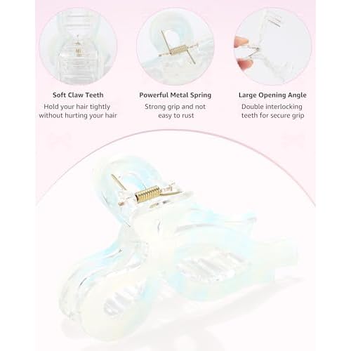 4 PCS Acrylic Bow Hair Clips for Women Bow Cute Claw Clip 4.3" Large Hair Claw Clips for Thick or Long Hair Bows Jaw Clip