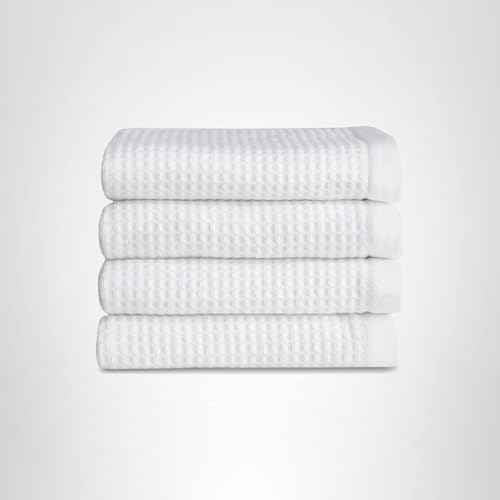 Cozy Earth Waffle Washcloths - 60% Cotton 40% Viscose from Bamboo Washcloths 13 x 13 Inches - Soft & Absorbent Terry, Reversible Mini Textured Waffle & Weave Pattern - 4 Pack