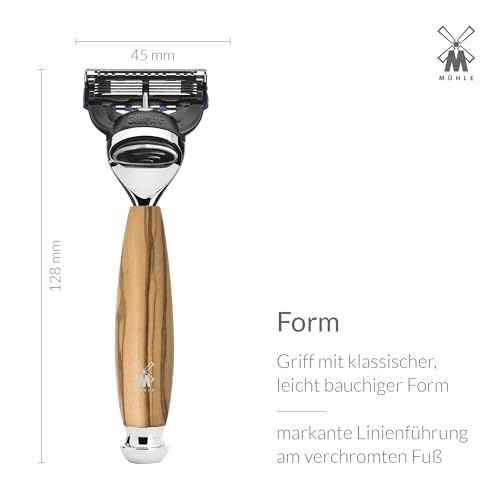 M?HLE VIVO Olive Wood 3-Piece Black Fibre 5-Blade Razor Shaving Set