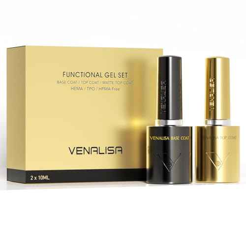 VENALISA No Wipe Gel Top Coat and Base Coat Set 2 Pcs 10ML for Gel Nail Polish, Shiny Finish and Long Lasting Soak Off Salon Manicure DIY at Home For Girls Women