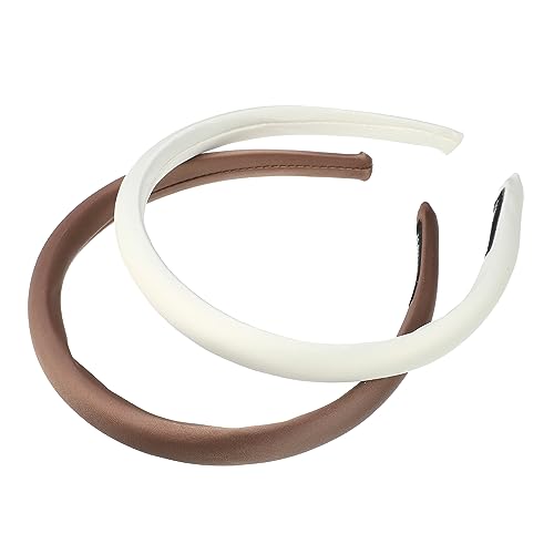 VOCOSTE 2 Pcs Solid Simple Silk Headbands, Fashion Hair Hoop for Women, Anti Slip Hair Accessories, White, Light Coffee, 0.59" Wide