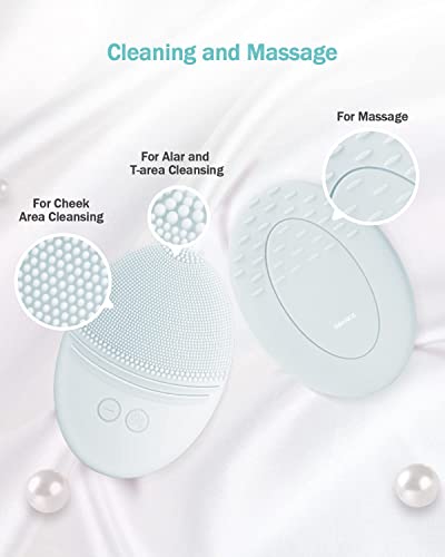 EZBASICS Facial Cleansing Brush Made with Ultra Hygienic Soft Silicone, Waterproof Sonic Vibrating Face Brush for Deep Cleansing, Gentle Massaging, Inductive Charging (Grey)1 Pack+5 Speed Settings