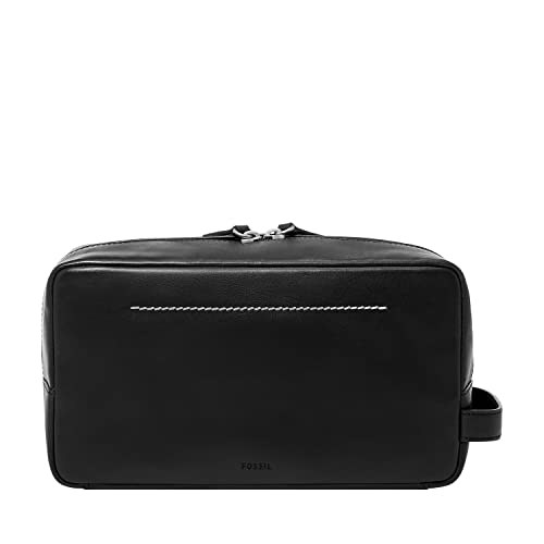 Fossil Leather Travel Toiletry Bag Shave Dopp Kit , Black (Model: MLG0779001)