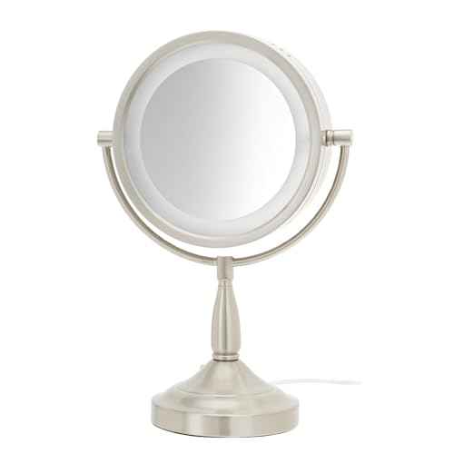 JERDON LED Lighted Tabletop Vanity Makeup Mirror ? 8.5¡± Diameter with 7X-1X Magnification ? Nickel Finish ? Power Cord and Plug ? Model LT856N