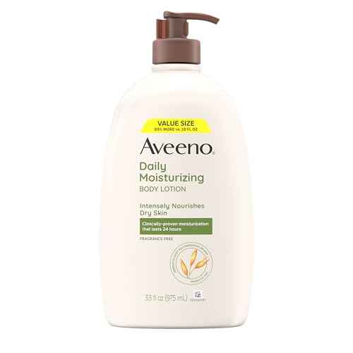 Aveeno Daily Moisturizing Body Lotion with Soothing Prebiotic Oat, Gentle Lotion Nourishes Dry Skin, Paraben-, Dye- & Fragrance-Free, Non-Greasy & Non-Comedogenic, Value Size, 33 fl. oz