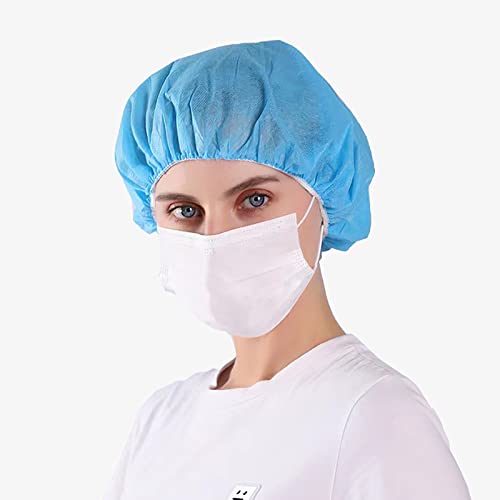 ZXFUTURE 100 Pack 21" Blue Disposable Nonwoven Bouffant Caps Hair net Hair Sleeves with Swivel Side Headbands, Unisex, Perfect for Sleeping Hair Nets, Hair Nets Food Service