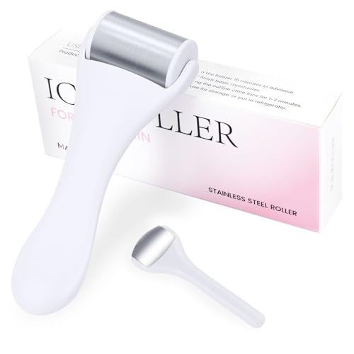 MAANGE Ice Roller For Face & Eye Roller for Puffiness,Stainless Steel Facial Roller Ice Face Roller Mini Roller Set (white 2 pcs)
