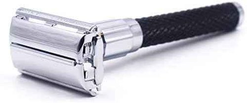 Parker 92R Graphite Gray, Long Handle Heavyweight Butterfly Open Double Edge Safety Razor for Men, 5 Parker Premium Platinum Double Edge Razor Blades Included