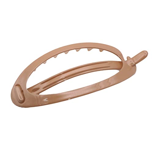 Parcelona French Oval Simple 4 1/4" Large Cellulose Acetate Metal Free Hair Barrette Clips Ponytail Non Slip Fashion Durable Styling Women Hair Accessories Hair Clip for Girls, Made in France(Beige)