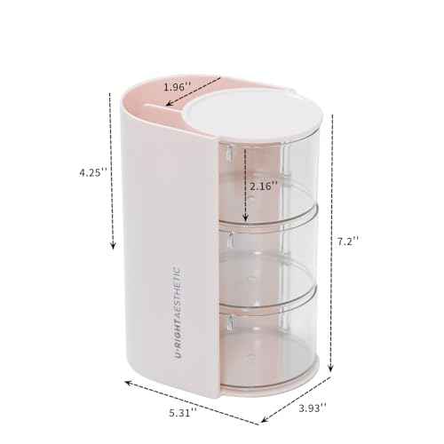FABROK 3-Layer Clear Hair Accessories Organizer with Hair Brushes Holder, Rotatable Small Jewelry Box for Hair Clip Earring Necklaces, Desktop Organizer Case for Cotton Swab, Hair Accessories(Pink)