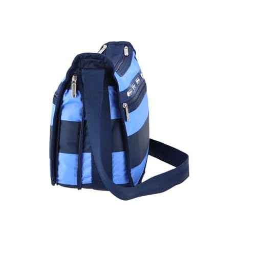 LeSportsac Classic Rugby Periwinkle Deluxe Everyday Crossbody Bag + Cosmetic Bag, Style 7507/Color E758, Timeless Navy Blue & Modern Periwinkle Stripes Unite, Bold Modern Nautical Inspired Theme