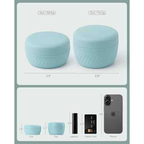 TakeToday Travel Containers for Toiletries, Leak-proof, TSA Approved, Refillable Silicone Cream Jars with Lid Travel Size Essential for Cosmetic toiletry Cream, 2oz, 4 Pack (Gray)