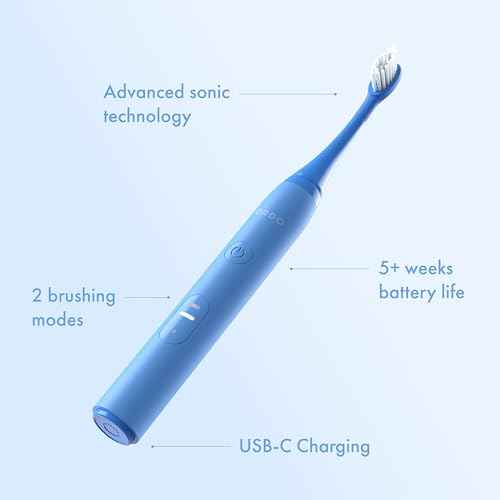 ORDO Lite Sonic Toothbrush, Electric Toothbrushes with 35,000 Pulses Per Min, Dual Modes, Over 5 Weeks Battery, Smart Timer, Waterproof, USB C, Sky