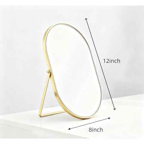 Feyarl Champagne Gold Oval Vanity Mirror 12x8 Inch Vertical Tabletop Makeup Mirror Decorative Standing Cosmetic Mirror for Bedroom Bathroom Desk Dresser