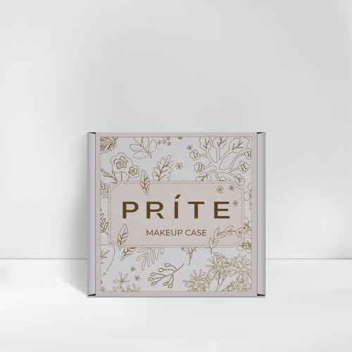 Prite Small Makeup Bag for Women Portable Clear Makeup Bag Cute Mini Waterproof Travel Cosmetic Bag with Gold Zipper for Car Essentials(Beige)