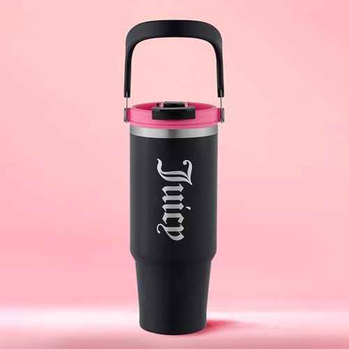 Juicy Couture Flip Fusion Hydration 40oz Stainless Steel Tumbler with Flip Handle, Black