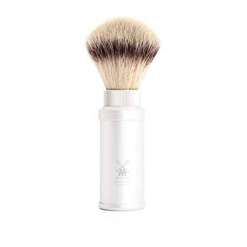 M?HLE Travel Silver Aluminum Silvertip Fibre Shaving Brush - Portable Synthetic Luxury Shave Brush for Men, Rich Lather