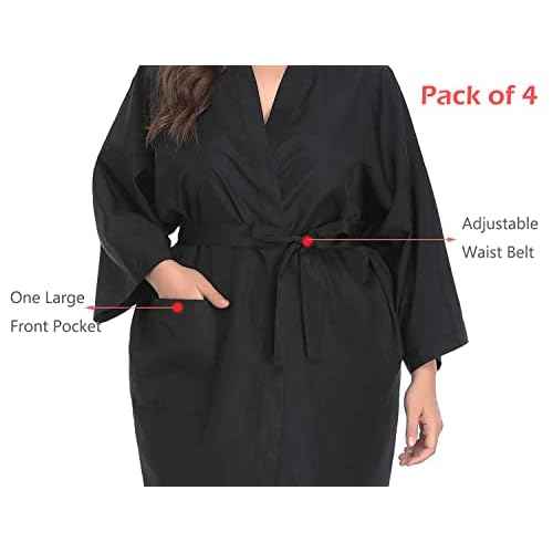 PERFEHAIR Salon Client Gown Robes Cape, Pack of 4, Hairdressing Gown Smock for Hair Stylist to Hair Cutting, Hair Coloring-Black