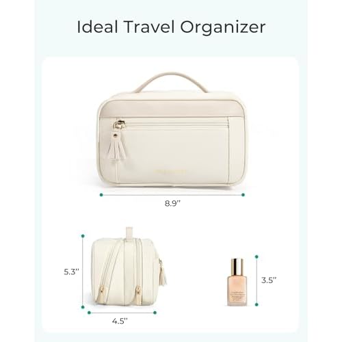 BAGSMART Travel Makeup Bag Cosmetic Bag for Women, Wide-open Portable Make Up Organizer for Women for Essentials Cosmetics Toiletries Accessories, Brushes, Medium Capacity