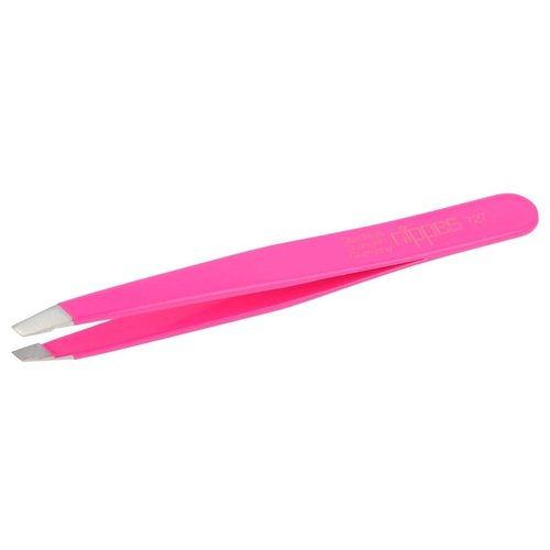nippes Solingen Tweezers with Oblique Tip, Pink, Stainless Steel, 9.5 cm Length, Eyebrow Plucking, Tweezers Pointed for Precise Hair Removal