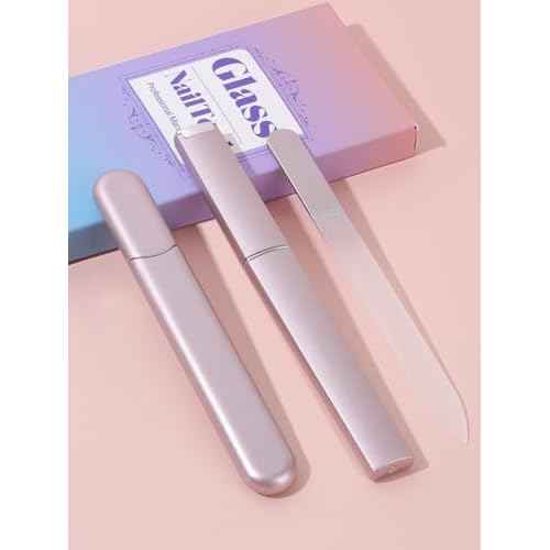 Glass Nail File and Buffer with Case, Crystal Fingernail Files for Natural Nails Nano Nail Shiner Polisher Care Kit for Travel Salon Stocking Stuffers for Women Girl Wife Gifts-Rose Gold
