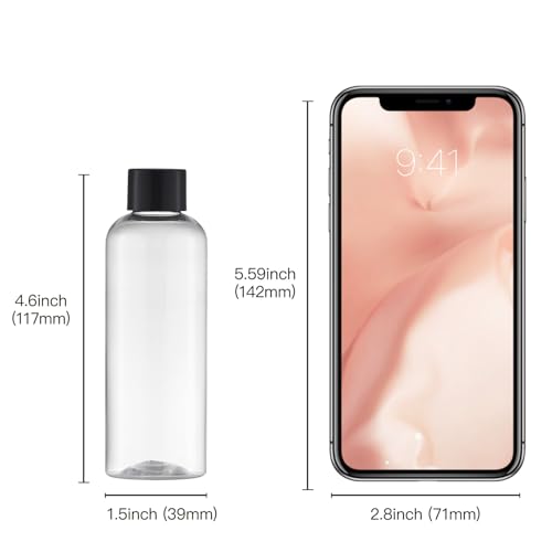 Tekson Plastic Travel Bottles 3.4 oz, Travel Size Containers for Shampoo, Empty Mouthwash Bottles with Black Screw Cap (100ml, Clear)