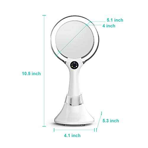 Starlite Handheld Rechargeable Lighted Makeup Mirror with Stand, 1X/5X Magnification, Dual Sided & Vanity Mirror with Bright and Warm Light, Cordless Rechargeable Mirror (White Colour)