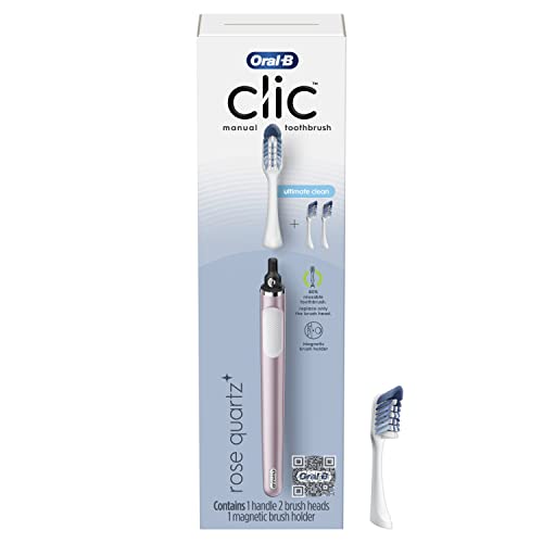 Oral-B Clic Toothbrush, Rose, with 2 Replaceable Brush Heads and Magnetic Toothbrush Holder